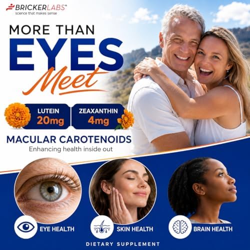 Bricker Labs Natural Lutein + Zeaxanthin Eye Supplement – Supports Eye, Brain, and Skin Health with Macular Carotenoids, Superior Bioavailability