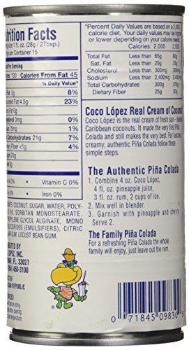 Coco Lopez - Real Cream of Coconut - 15 Ounce Can - Original Fresh Authentic Coconut Cream (6 Pack)