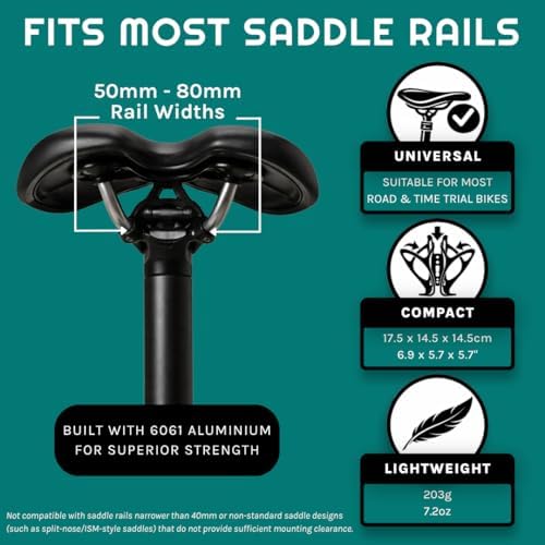 VeloChampion Universal Bike Water Bottle Holder Mount & 2 Cages, Standard | Rear Bike Saddle Bottle Cage Mount for Triathlon & Road Cycling. Holds 2 Bottles up to 750ml, Fits Saddle Rails 50-80mm