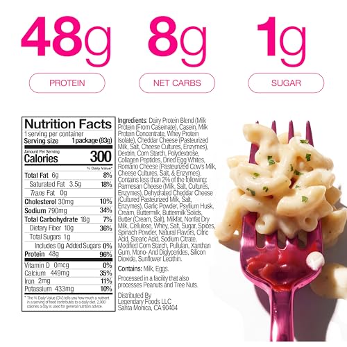 Legendary Foods 48g Protein Pasta Gluten Free Garlic Parmesan Cup | 8g Net Carbs, High Fiber Keto Pasta, Instant Protein Lunch - Low Carb Diet, Microwave Pasta Cups, Post workout Quick Meal