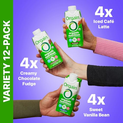 ORGAIN Organic Creamy Chocolate Fudge Shake 12 Pack, 11 FZ | Ready to drink grass-fed dairy protein, meal replacement, 20 vitamins & minerals, fruits & vegetables, non-GMO, gluten-free