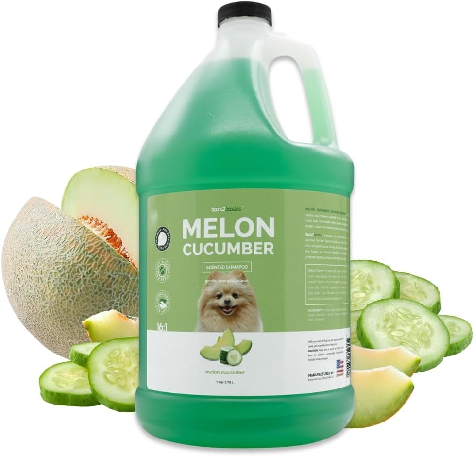 Bark2Basics Melon Cucumber Dog Shampoo, 1 Gallon - Unique Herbal Blend, Professional Grade, Delivers Nutrients to Skin and Coat