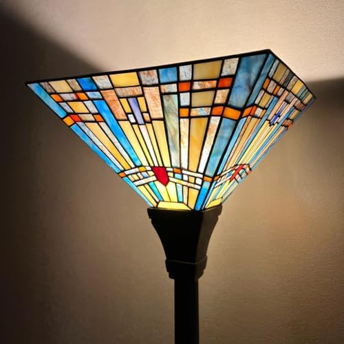 Tiffany Torchiere Floor Lamp Handcrafts Mission Stained Glass Torch Light
