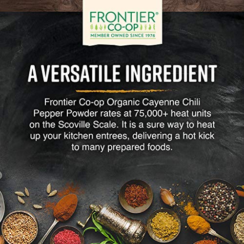 Frontier Co-op Organic Ground Cayenne Chili Peppers, 50,000 HU, Certified Organic, Kosher | 16 Ounce (Pack of 1)