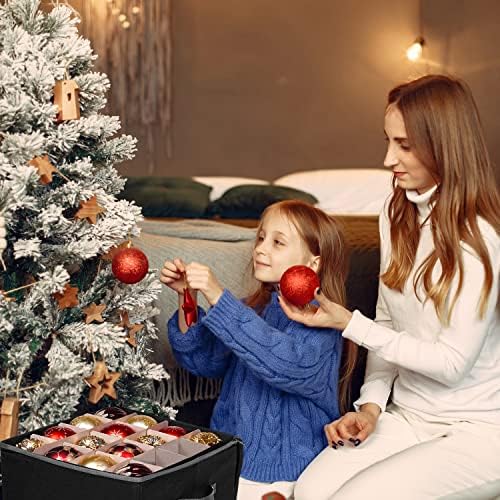 Christmas Ornament Storage Box, 4 Individual Trays Xmas Storage Container, Fits 64 Ornaments Decoration Balls, Constructed of Durable Polyester Material (Red)