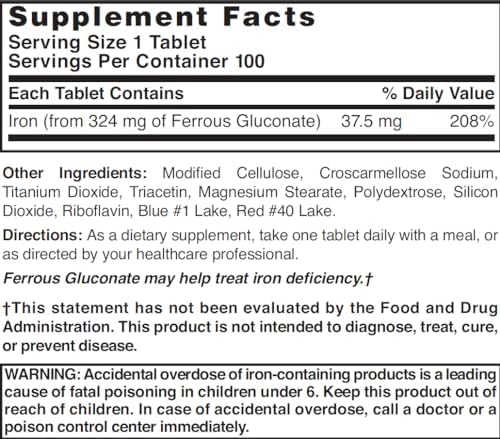 Nature's Blend Ferrous Gluconate Tablets, 100 Count