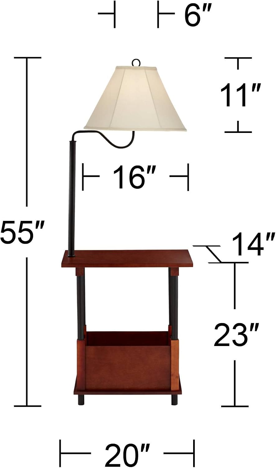Regency Hill Marville 55" Tall Mission Style Floor Lamp with End Table | Rustic Farmhouse Wood Open Crate Swing Arm Adjustable Off White Empire