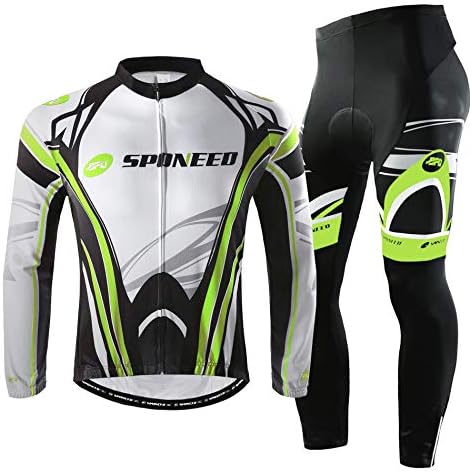 sponeed Cycling Clothes for Men Long Sleeve Mountain Bike Road Bicycle Shirt Jerseys Padded Pants Biking Outfits