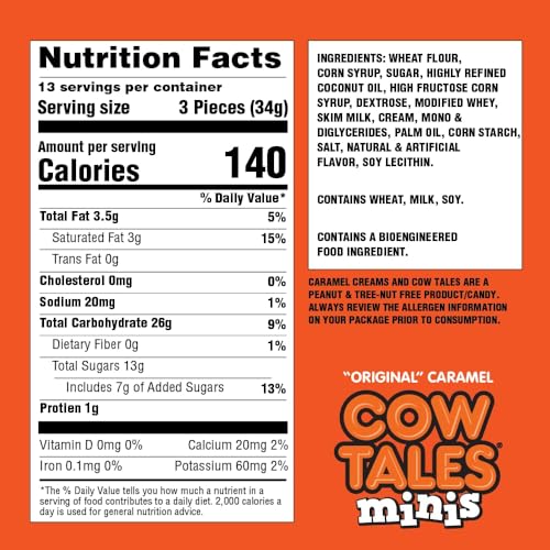 Goetze's Candy Vanilla Cow Tales Minis, 1 lb Bag | Original Chewy Caramel & Vanilla Cream Filling, Delicious Treats Fresh from the Factory