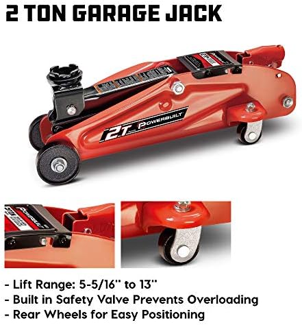 Powerbuilt 6 Piece Car Jack and Garage Creeper Service Set, 2 Ton Vehicle Lift, Jackstands, Folding Creeper, Wheel Chocks, Car Repair Garage Equipment - 640816, Large, Red