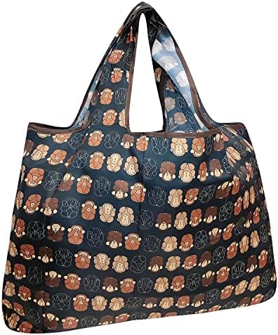 allydrew Large Foldable Tote Nylon Reusable Grocery Bags, Gray Ferns