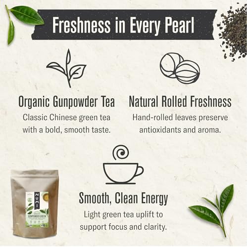 Numi Gunpowder Loose Leaf Green Tea - Organic Tea Leaves - 16 Ounces - Brews 200 Cups - Medium Caffeine Green Tea
