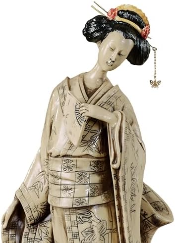 Touch of Class Miyoko Beauty Geisha Table Sculpture - Resin - Beige, Black, Red - Japanese Lady for Bedroom, Living Room, Dining Room, Bookshelf