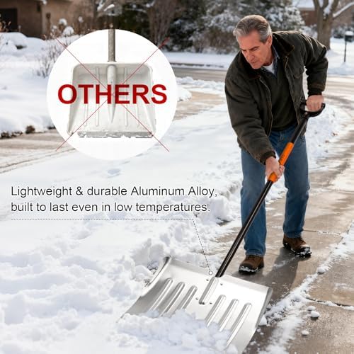 Snow Shovel for Driveway, Aluminum Heavy Duty Snow Shovel for Snow Removal with Ergonomic D-Handle, 53 Inches