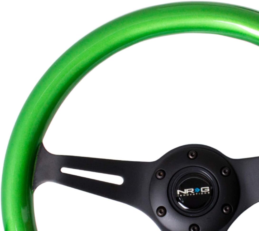 NRG Innovations ST-015BK-GN Classic Wood Grain Wheel (350mm 3 black spokes, green pearl/flake paint)