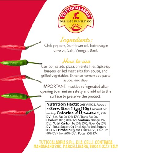 TUTTOCALABRIA Crushed Calabrian Chili Peppers, Spicy Condiment, 10 oz | Crushed Chili Pepper Condiment in Extra Virgin Olive Oil for Pasta, Pizza