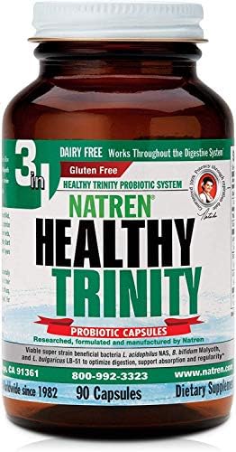 Natren Healthy Trinity Probiotics Supplement - 90 Dairy and Gluten Free Gel Capsules - Improve Gut and Digestive Health