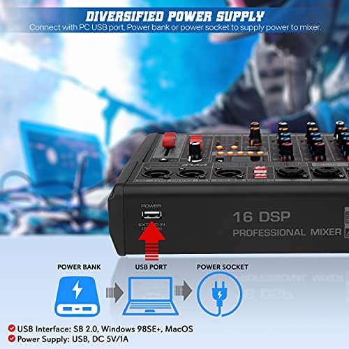 Pyle Professional DJ Audio Mixer - 3-Channel Controller with 16 Preset DSP Effects - USB Interface - 3 Mic/Line Inputs - +48V Phantom Power