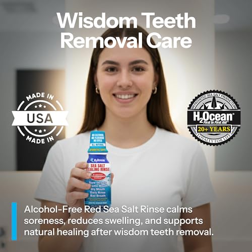 H2Ocean Healing Rinse Natural Sea Salt Mouthwash Arctic Ocean Mint, 8 oz | Alcohol & Fluoride-Free Oral Care for Tonsil Stones, Sore Throats, Wisdom Teeth Recovery & Gum Health, Whitening Mouthwash