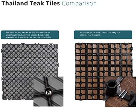 ECOOPTS 12"x12" Interlocking Deck Tiles Patio Floor Tiles Outdoor Flooring Wood Deck Tiles for Porch Balcony Backyard, 9 Slat x 15 Boxes, Brown