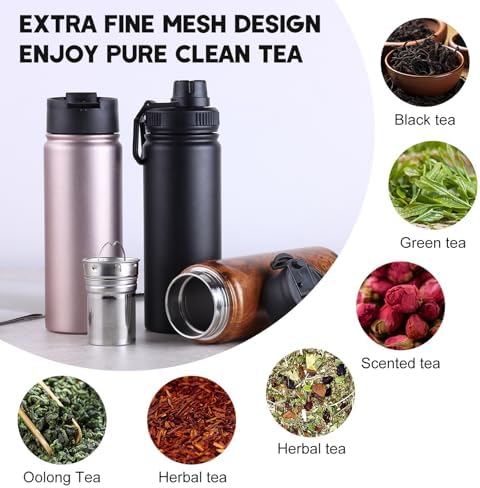 Sivaphe Tea Infuser Bottle With Removable Loose Leaf Tea Strainer Cup 18/8 Stainless Steel Portable Insulated Travel Tea Tumbler Black
