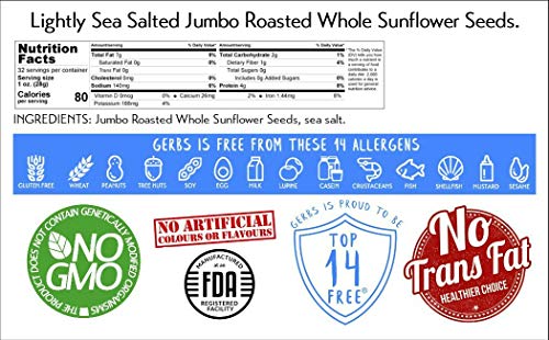 Lightly Sea Salted Sunflower Seed in Shell by Gerbs - 2 LBS - Top 11 Food Allergen Free & Non GMO - Premium Dry Roasted Seeds – COG USA | Small Batch, No Artificial Additives, Resealable Bag | Crack-and-Eat Crunchy Snack | Top 14 Allergen-Free