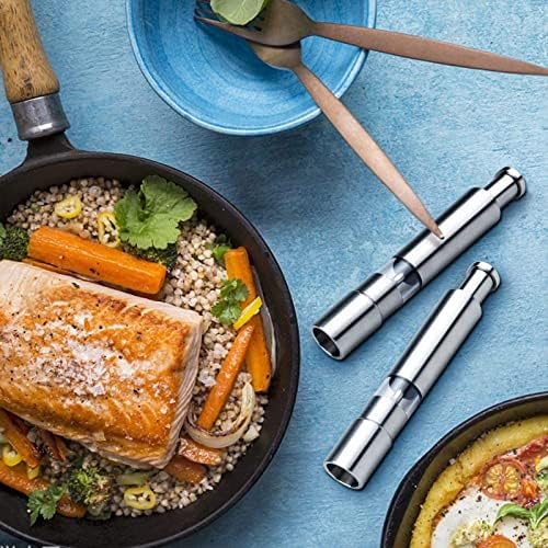 [2 Pieces] Premium Stainless Steel Salt Grinder and Pepper Mill Set for Pepper Sea Salt Himalayan Salt and Spices with Thumb Button for One Hand