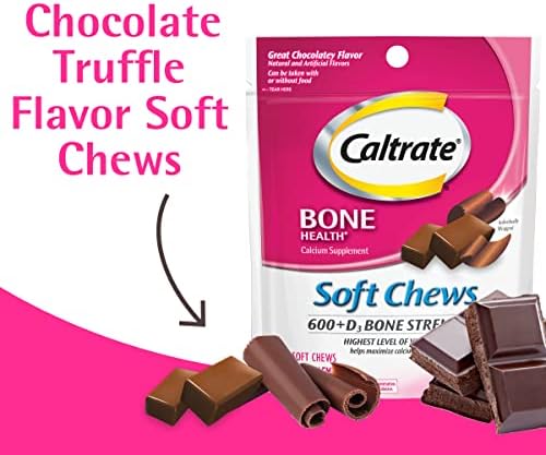 Caltrate Soft Chews 600 Plus D3 Calcium Vitamin D Supplement, Chocolate Truffle - 60 Count