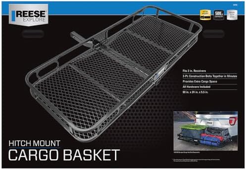 REESE Explore 63153 Rambler Hitch Mount Cargo Carrier, 60 X 24 Inches, Fits 2 Inch Receivers, 500 lbs. Capacity