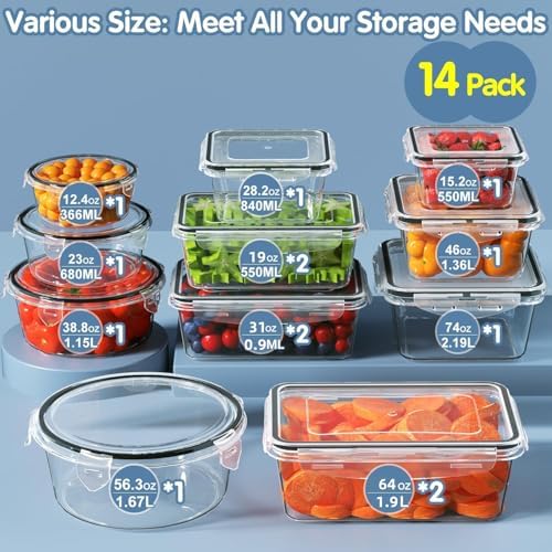 28 Pieces Food Storage Containers with Lids EXTRA LARGE Freezer Containers for Food BPA-Free Meat Fruit Vegetables Plastic Containers with lids