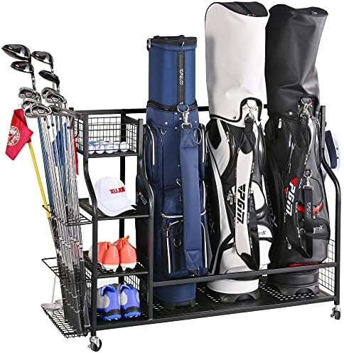 PLKOW Golf Bag Storage Garage Organizer, Extra Large Size Golf Bag Storage Stand and Golf Equipment Rack for Garage,Shed, Basement
