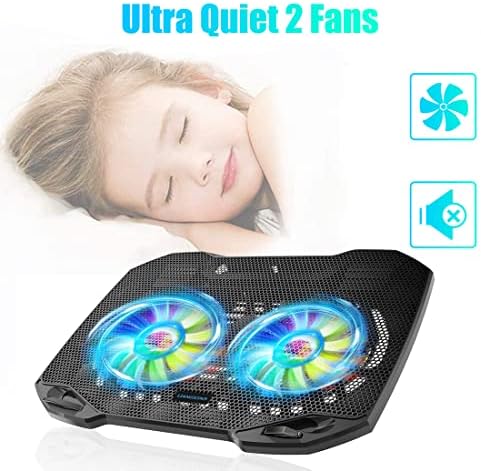 LIANGSTAR Laptop Cooling Pad, Gaming Laptop Cooler with 2 Quiet Big Fans, RGB 7 Color Light Change, Portable USB Laptop Stand 11 to 15.6 Inch