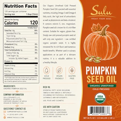 100% Pure Unrefined Virgin Pumpkin Seed Oil All Natural 4 lbs(64 fl.oz)