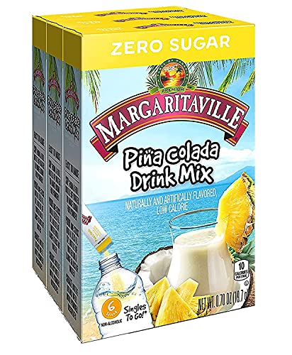 Margaritaville singles to go water drink mix - pina colada flavored, non-alcoholic powder sticks (6 boxes with 6 packets each - 36 total servings), 0.70 ounce (pack of 6)