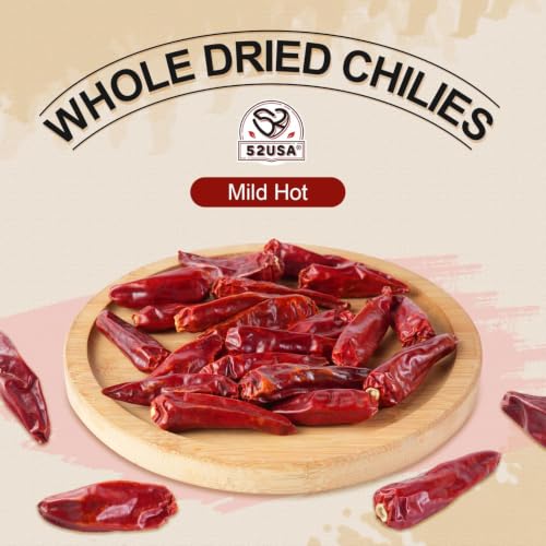 52USA Dried Chilli Peppers, Whole Dried Chilies 4 oz, Mild Spicy Chili Peppers, 100% Natural & Premium Sichuan Red Dry Chilis, Red Chili Peppers