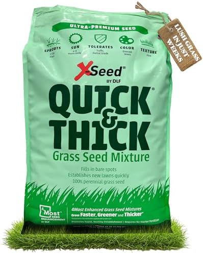 X-Seed Ultra Premium Quick and Thick Lawn Seed Mixture – Rapid Germination for Any Lawn, Dense Coverage in Sun to Shade, High-Traffic Areas, Fescue, Kentucky Blue, & Perennial Ryegrass Blend, 3lb Bag