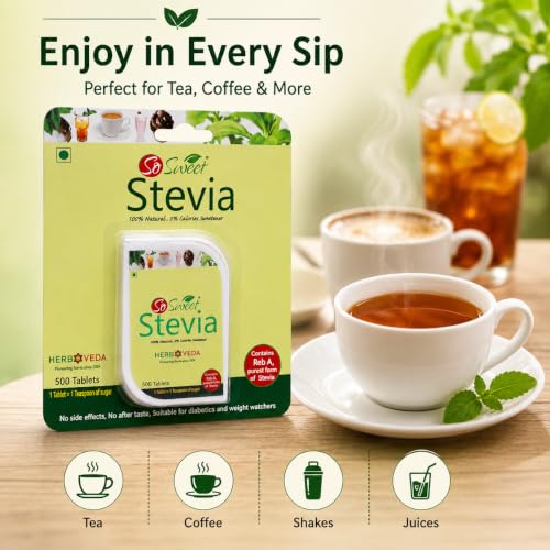 So Sweet Stevia 500 Tablet Dispenser - Natural Sweetener, Zero Calories, Keto-Friendly, Sugar Substitute, No Artificial Flavors, Convenient Travel Size
