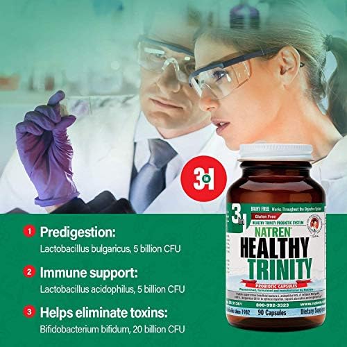 Natren Healthy Trinity Probiotics Supplement - 90 Dairy and Gluten Free Gel Capsules - Improve Gut and Digestive Health