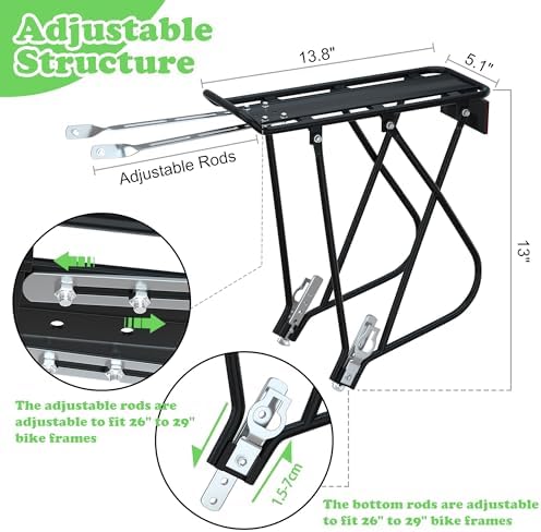 Bike Cargo Rack w/Bungee Cargo Net & Reflective Logo Universal Adjustable Bicycle Rear Luggage Touring Carrier Racks 55lbs Capacity Quick Release