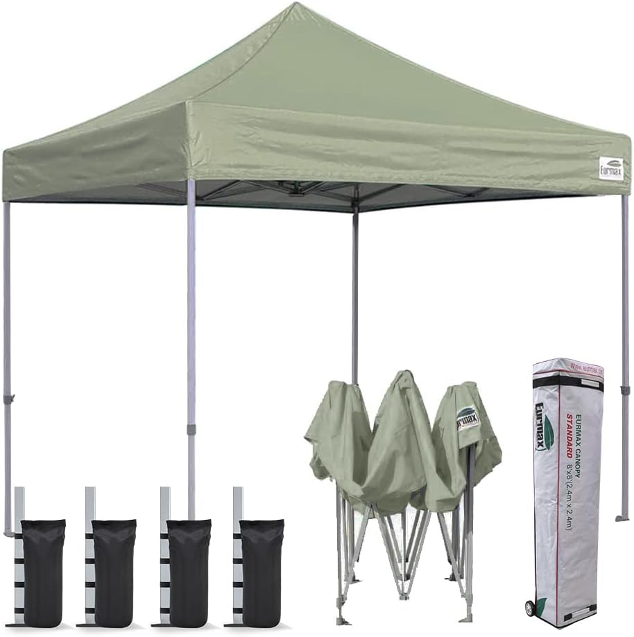 Eurmax USA 10x10ft Pop Up Canopy,Commercial Instant Tent for Outdoor Events,Patented No-Tip Rolling Storage Bag with 4 Sandbags,UV & Water Resistant,Heavy Duty Portable Shelter Gazebo,Black
