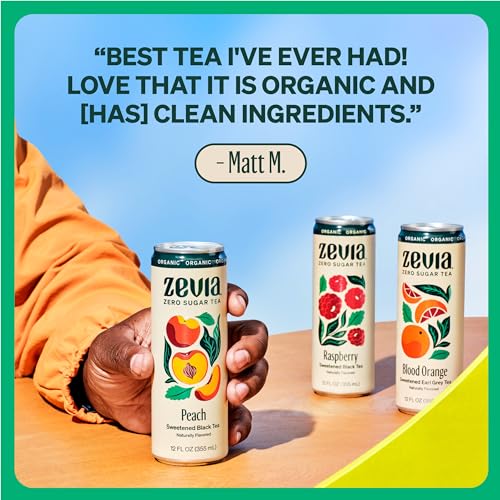 Zevia Zero Sugar Tea, Hibiscus Tea with Passionfruit Caffeine Free, 12 oz Cans (12-Pack) – Naturally Sweetened, Zero Calorie Sugar Free - Non-GMO Project Verified, Gluten-Free, Vegan