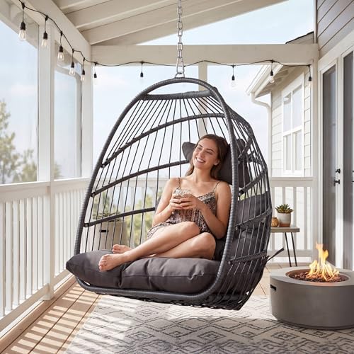 Nicesoul Foldable Space-Saving Hanging Egg Chair No Stand, 350lbs Reinforced Frame with Swing Design, Deep Seat with Thick Cushion