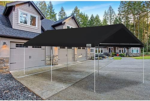 Caravan Canopy Powder Coated Heavy Duty Steel Frame Pop Up Carport with 6 Steel Stakes for Outdoor Activities and Events, White