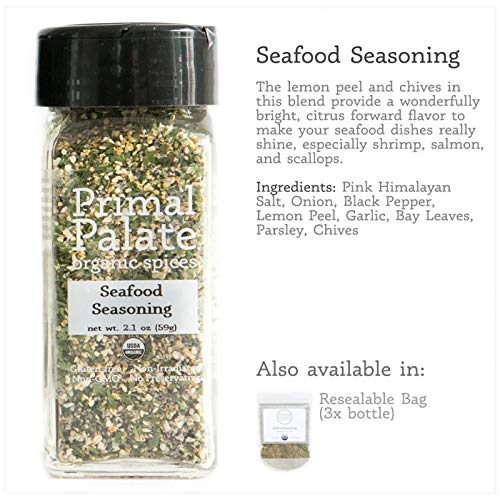 Primal Palate Organic Spices Seafood Seasoning, Certified Organic, 2.1 oz Bottle