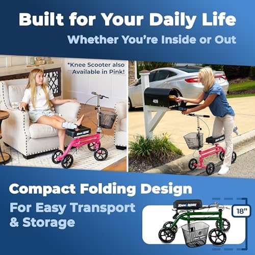 KneeRover Steerable Knee Scooter for Adults, Green | Foldable Knee Walker For Foot Surgery, Broken Ankle, Foot Injuries, Crutch Alternative