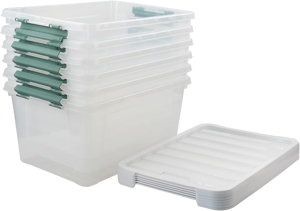 20 Quart Clear Plastic Bin with Lid, Latching Storage Box, 6 Packs