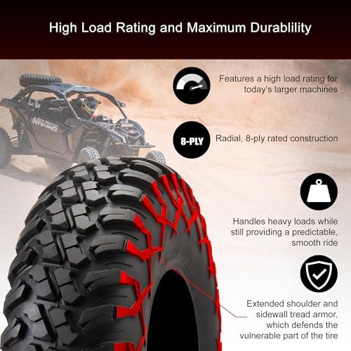 Tusk Terrabite 25x10-12 Radial Tire for UTV/ATV, Medium/Hard Terrain, Heavy Duty 8-Ply Rated Construction, Reinforced Sidewall Tread Armor