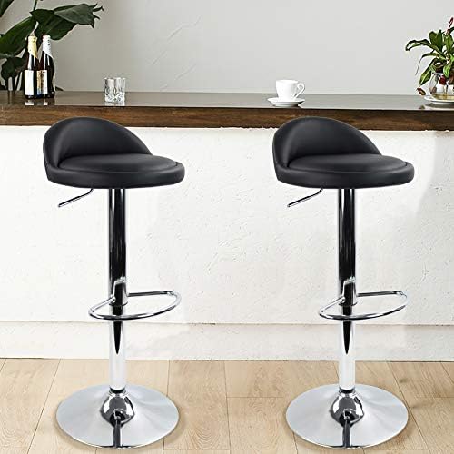 KKTONER PU Leather Round Bar Stool with Back Rest Height Adjustable Swivel Pub Chair Home Kitchen Bar stools Backless Stool with Footrest (Black)