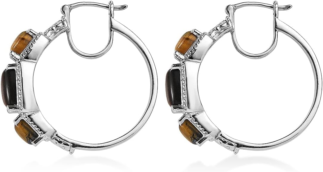 Tigers Eye 10.50 ctw Earrings in Stainless Steel