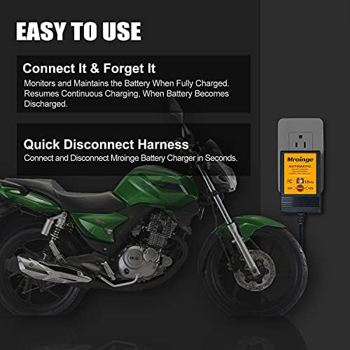 Smart Battery Charger, Mroinge 6V / 12V 1.5A Fully Automatic Trickle Charger/Maintainer for Motorcycle, ATV, Lawnmowers and More